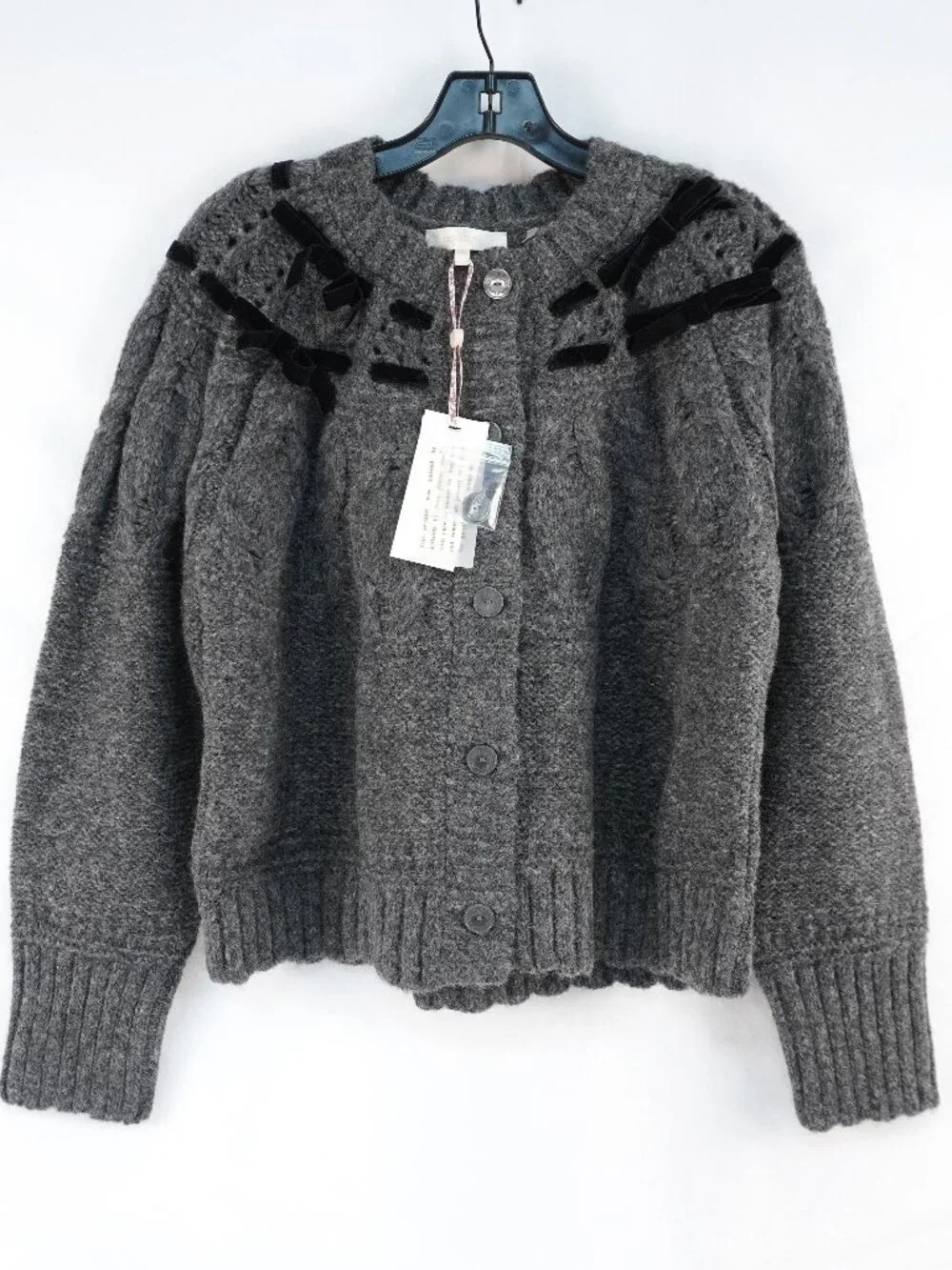 LoveShackFancy Clementian Cardigan In Dark Gray Melange - Women's Size XL - NWT